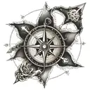 A traditional sailor's compass rose with intricate nautical elements like anchors and ropes tattoo design idea