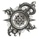 A traditional sailor's compass rose with intricate nautical elements like anchors and ropes tattoo design idea