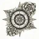 A traditional sailor's compass rose with intricate nautical elements like anchors and ropes tattoo design idea