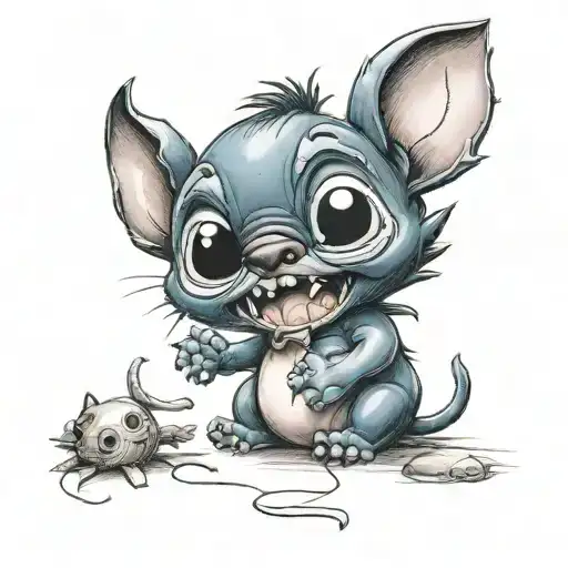 disney's "stitch aka experiment 626" playing with "felix the cat" tattoo design idea