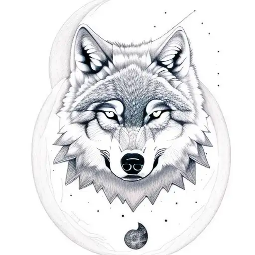 Design a bold wolf tattoo under a mystic moon tattoo design idea
