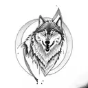 Design a bold wolf tattoo under a mystic moon tattoo design idea