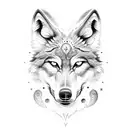 Design a bold wolf tattoo under a mystic moon tattoo design idea