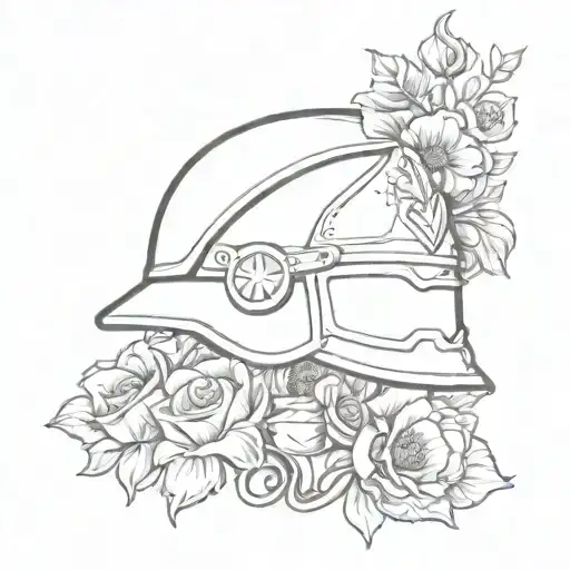 An intricate design of a soldier's helmet with a wreath of poppies, symbolizing remembrance and honor tattoo design idea