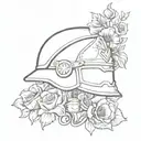 An intricate design of a soldier's helmet with a wreath of poppies, symbolizing remembrance and honor tattoo design idea