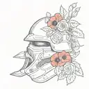 An intricate design of a soldier's helmet with a wreath of poppies, symbolizing remembrance and honor tattoo design idea