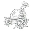 An intricate design of a soldier's helmet with a wreath of poppies, symbolizing remembrance and honor tattoo design idea