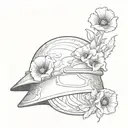 An intricate design of a soldier's helmet with a wreath of poppies, symbolizing remembrance and honor tattoo design idea