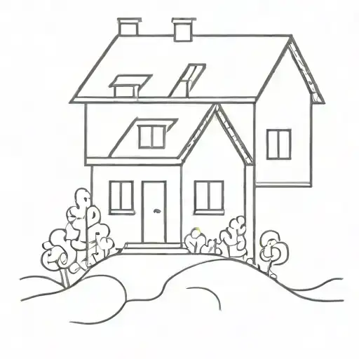house with fine lines with a heart tattoo design idea