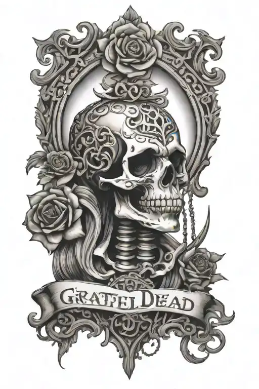 interpretation of Grateful Dead's song broke down palace tattoo design idea