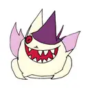 Magnamalo mixed with gengar and have akatsuki eye in anime stil tattoo design idea