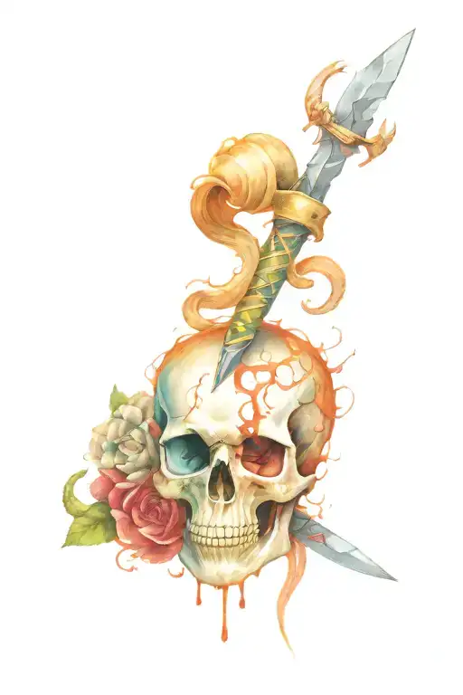 girlie skull with dagger and snake tattoo design idea