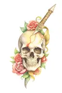 girlie skull with dagger and snake tattoo design idea