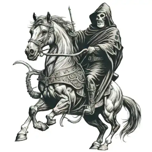 grim reaper riding dead horse galloping tattoo design idea