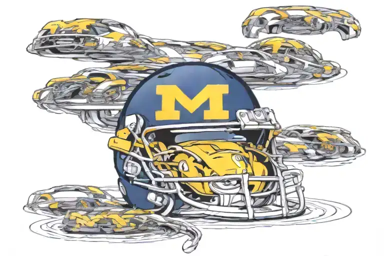 michigan wolverines football helmet surrounded tattoo design idea