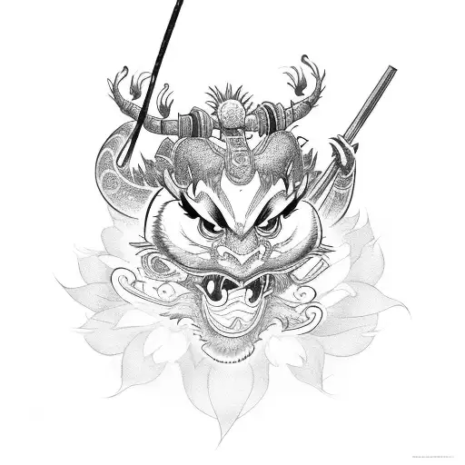 Mulan with mushu and a loto flower tattoo design idea