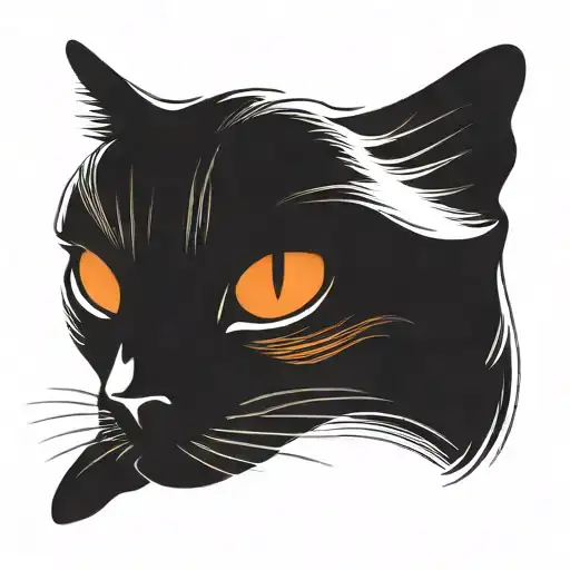 Halftone curved lines sketch of half of a cat's head. In an oval frame. The cat is black and white. Minimalism tattoo design idea