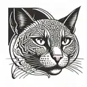 Halftone curved lines sketch of half of a cat's head. In an oval frame. The cat is black and white. tattoo design idea