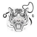 a tiger fighting a snake while a xoloitzcuintli looks over them on top tattoo design idea