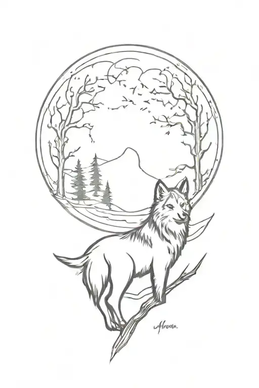 Wolf howling at the full moon surrounded by trees, Winterfell from game of thrones below it tattoo design idea