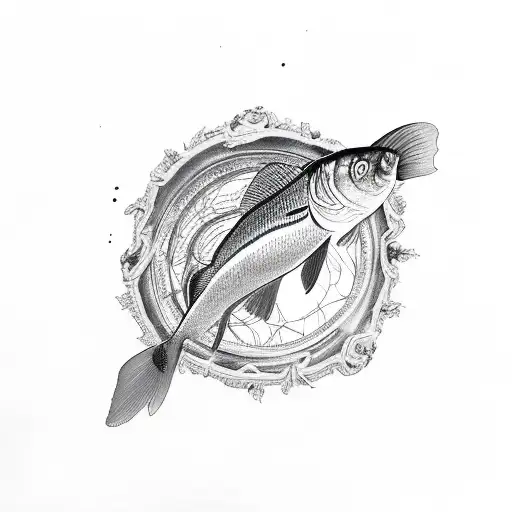 tree, mirror carp tattoo design idea