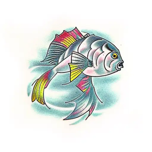 tree, mirror carp tattoo design idea