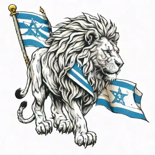 A lion with the flag of Israel tattoo design idea