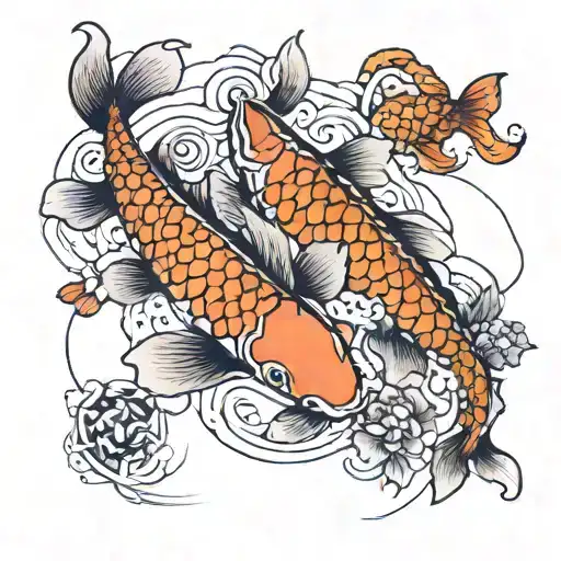 Two koi fish, one theme'd around a zodiac rabbit, the other theme'd around a zodiac mouse tattoo design idea