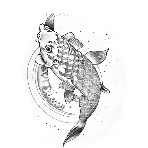 Koi Fish with moon, stars, lotus tattoo design idea