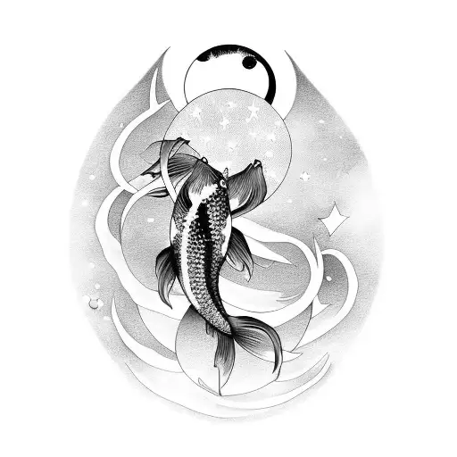 Koi Fish with moon, stars tattoo design idea
