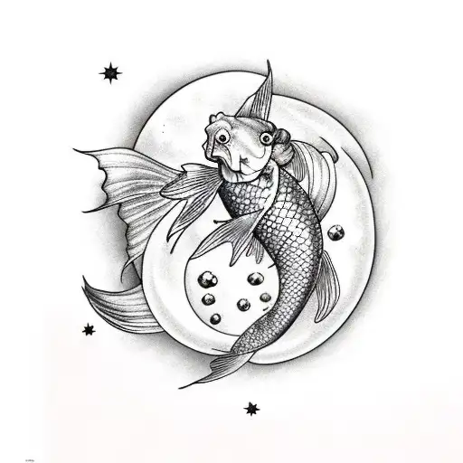 Koi Fish with moon, stars tattoo design idea