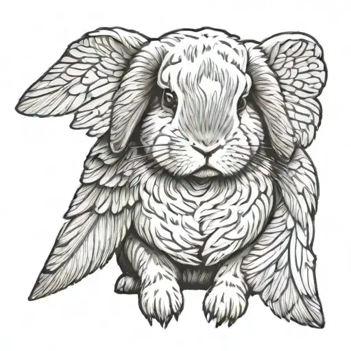 Holland Lop with wings a feather tattoo design idea