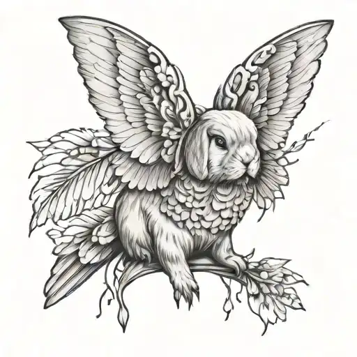 Holland Lop with wings and with a feather tattoo design idea
