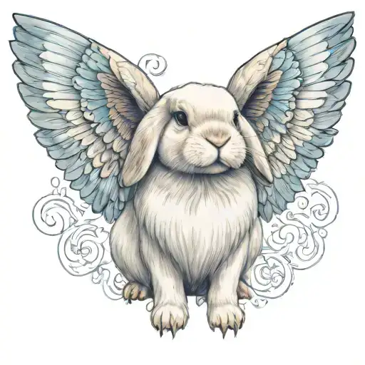 A happy Holland Lop with wings  tattoo design idea