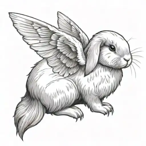 Holland Lop with wings a feather tattoo design idea