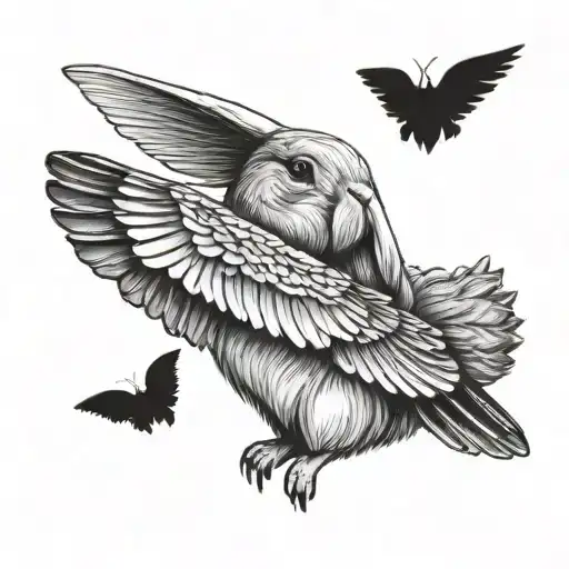 Holland Lop with wings a feather tattoo design idea