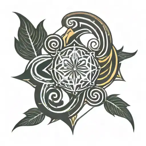 A tattoo design inspired by Avatar the Last Airbender, featuring elements of the four bending arts (water, earth, fire, air) intertwined with intricate plant motifs tattoo design idea