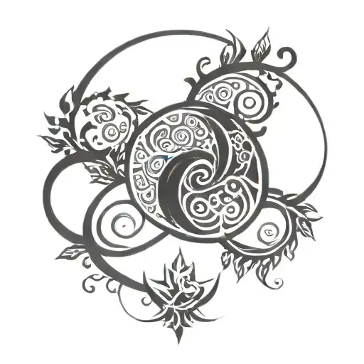 A tattoo design inspired by Avatar the Last Airbender, featuring elements of the four bending arts (water, earth, fire, air) intertwined with intricate plant motifs tattoo design idea