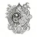 A tattoo design inspired by Avatar the Last Airbender, featuring elements of the four bending arts (water, earth, fire, air) intertwined with intricate plant motifs tattoo design idea