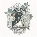 A tattoo design inspired by Avatar the Last Airbender, featuring elements of the four bending arts (water, earth, fire, air) intertwined with intricate plant motifs tattoo design idea