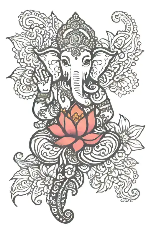 floral mehndi with ganesha motif tattoo design idea