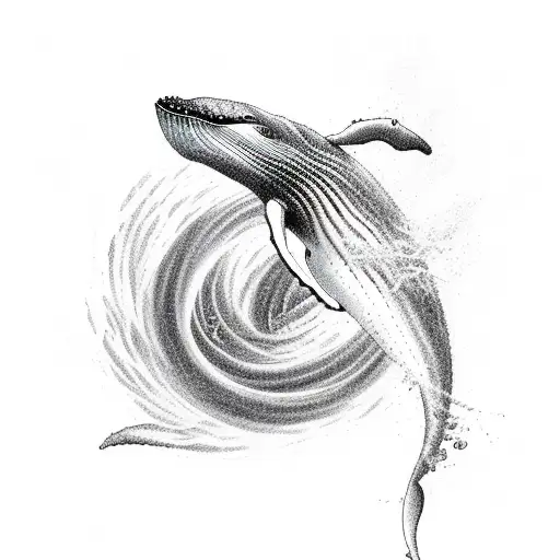 A majestic whale diving into a swirling vortex, symbolizing the depths of the unknown tattoo design idea