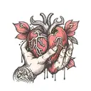 Two hands holding a bleeding heart tattoo design idea