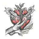 Two hands holding a bleeding heart tattoo design idea