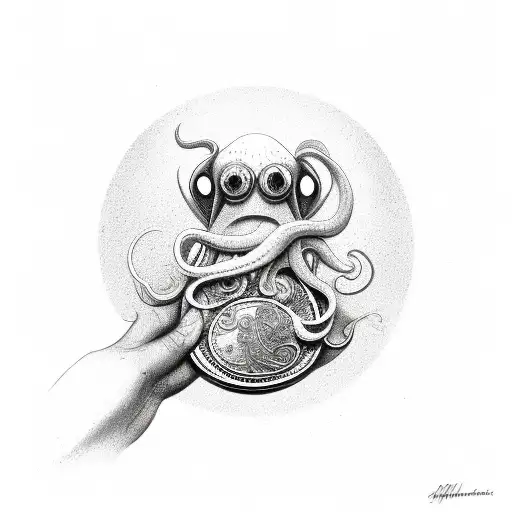 squid holding AA coin  tattoo design idea