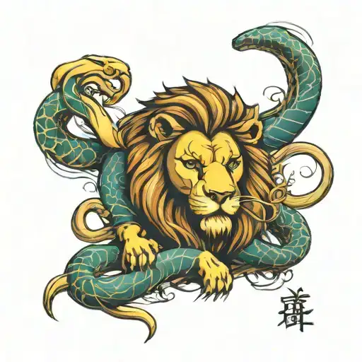 lion and snake  tattoo design idea