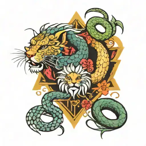 snake and lion  tattoo design idea