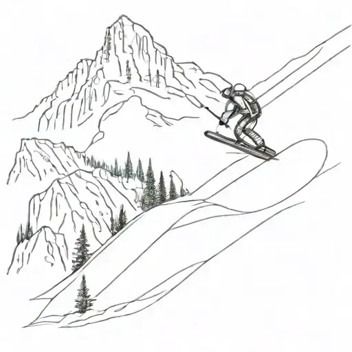 A minimalist tattoo of a skier gracefully gliding down a mountain slope tattoo design idea