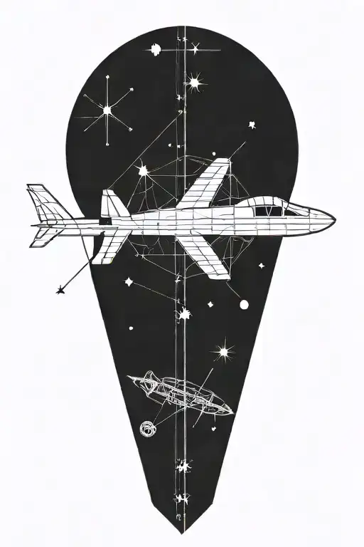 Sagittarius constellation and a plane flying it  tattoo design idea
