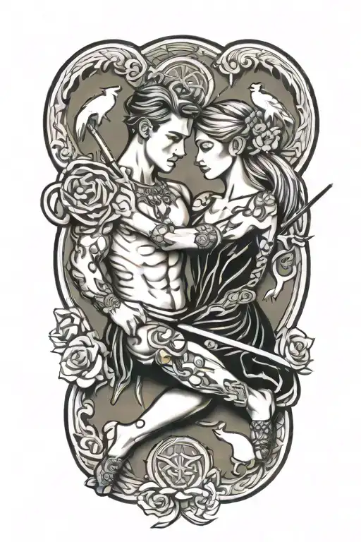 Sagittarius holding hands with two cancer tattoo design idea
